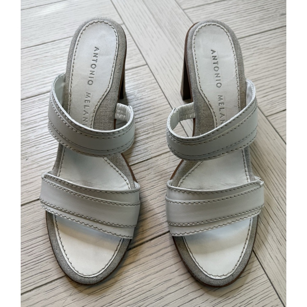 Antonio Melani 3" Heel‎ White Open Toe Slide Sandal Shoe 9 M Block Heel Bohemian - Picture 3 of 10